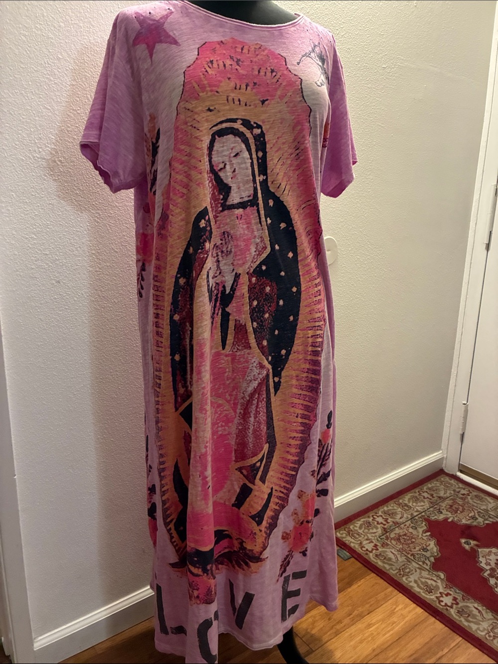 Magnolia Pearl Pink Cotton Virgin Mary Guadalupe roses of love  Maxi Dress